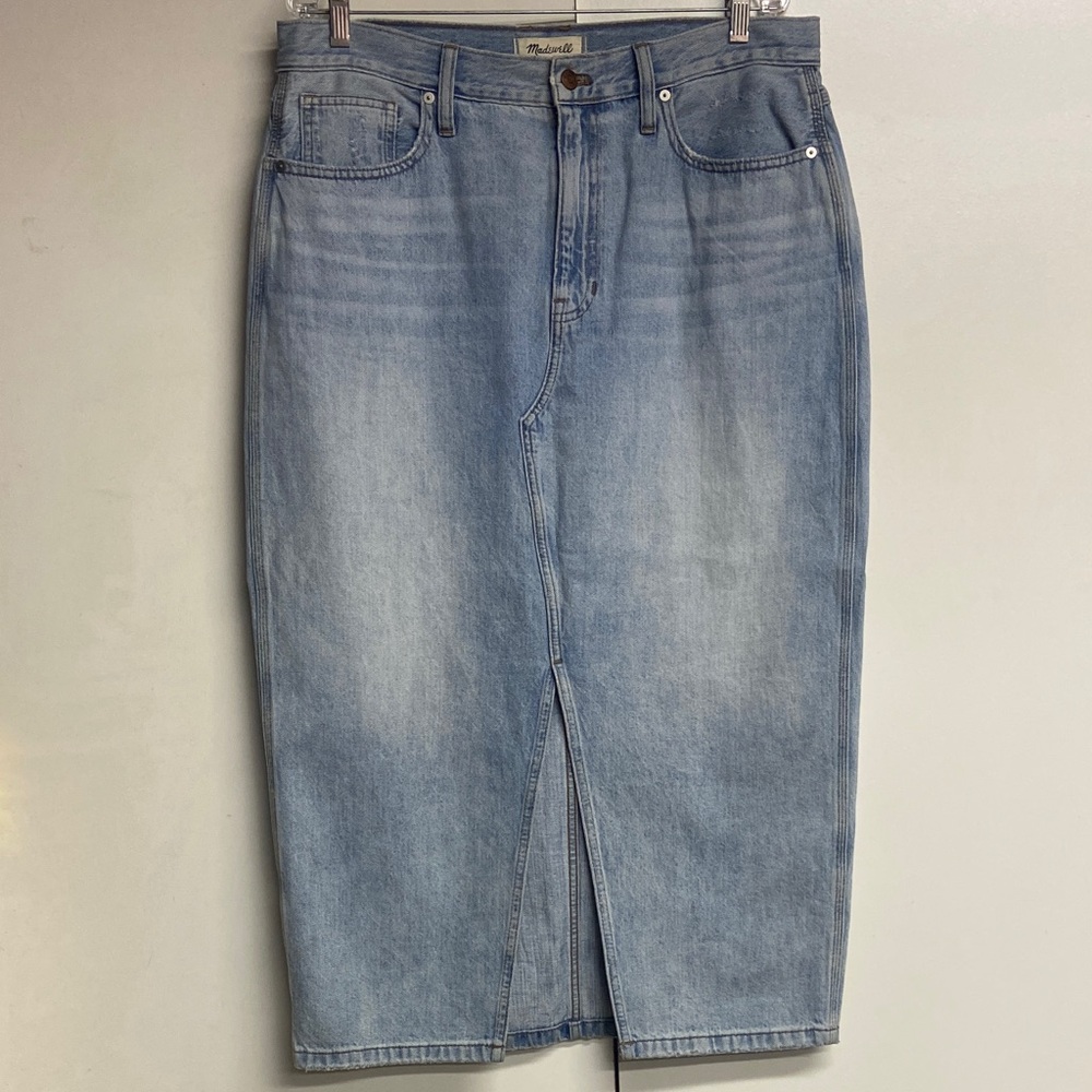 Madewell Rigid Denim A-Line Midi Skirt Size 32 Woodley Wash Style NA213 - Picture 3 of 10